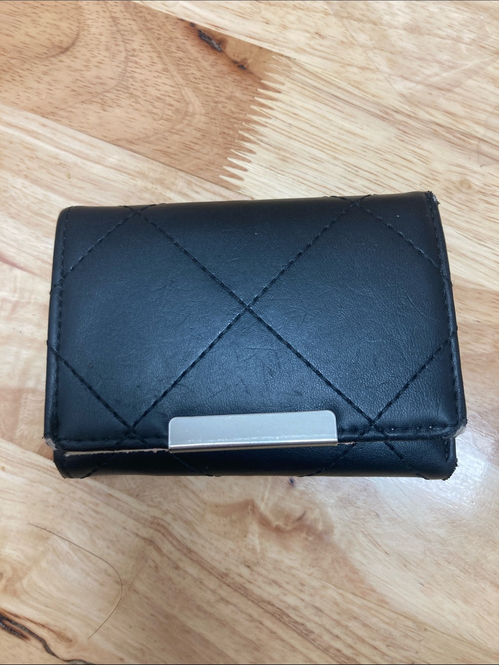 Black Quilted Women's Wallet with Silver Bar Accent